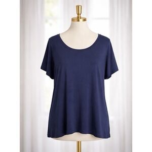 The Talbots Tee Knit Top Luxe 100% Pima Cotton Popover Navy Blue Size 3X Petite